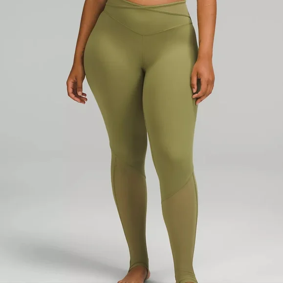 NWT Lululemon Nulu & Crisscross Mesh Stirrup tights Bronze Green 12 - Picture 4 of 11